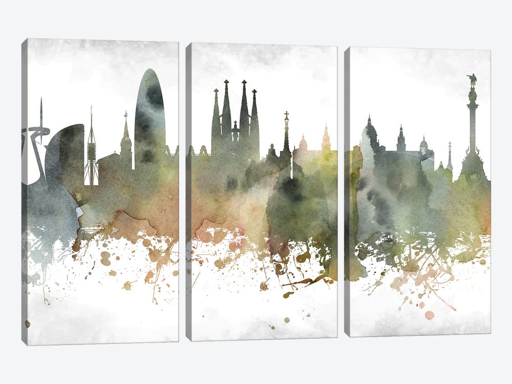 Barcelona Skyline by WallDecorAddict 3-piece Canvas Print