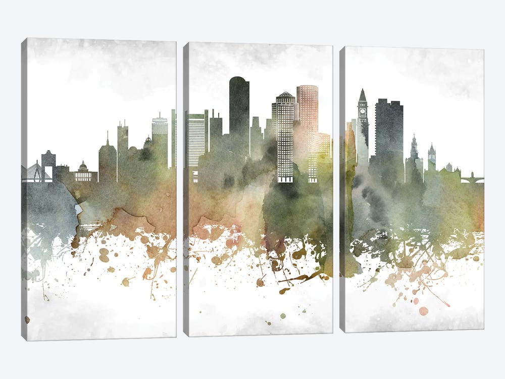 Boston Skyline by WallDecorAddict 3-piece Canvas Art