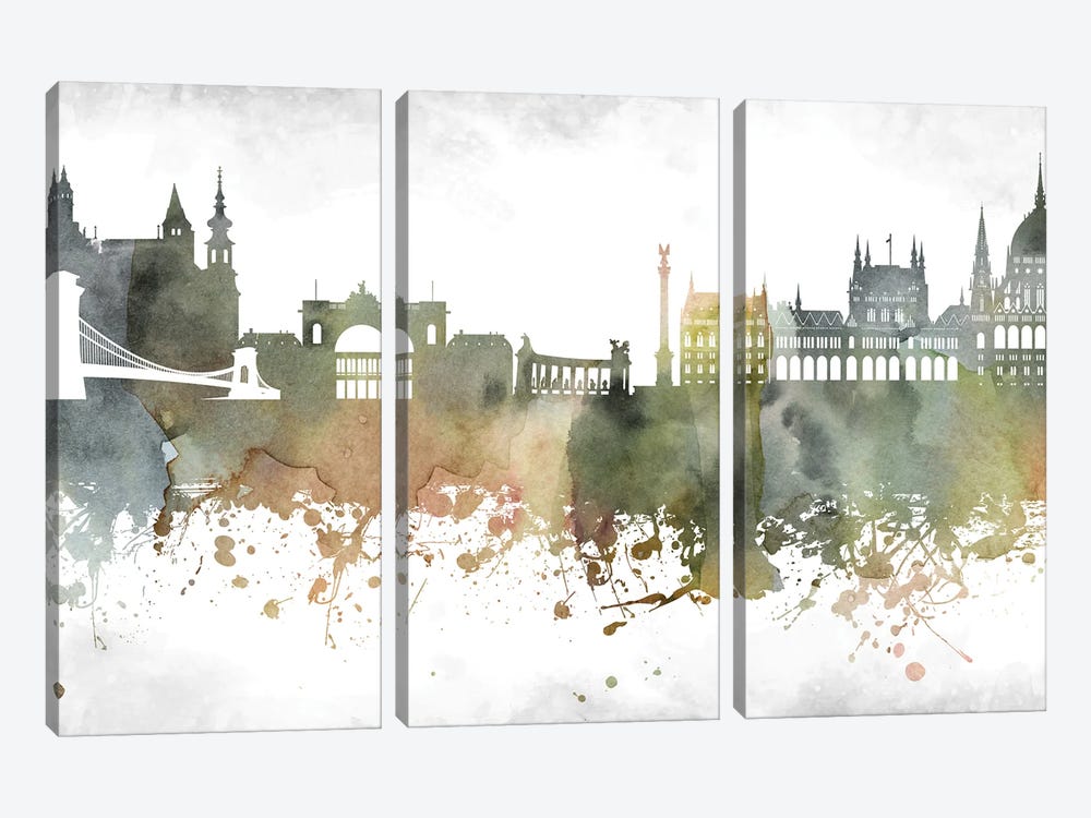Budapest Skyline by WallDecorAddict 3-piece Canvas Art Print