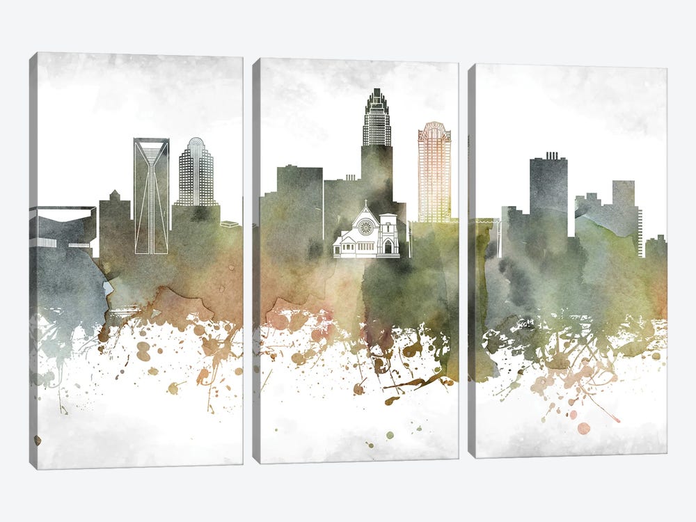 Charlotte Skyline by WallDecorAddict 3-piece Canvas Art