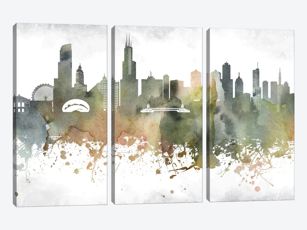 Chicago Skyline by WallDecorAddict 3-piece Canvas Art Print
