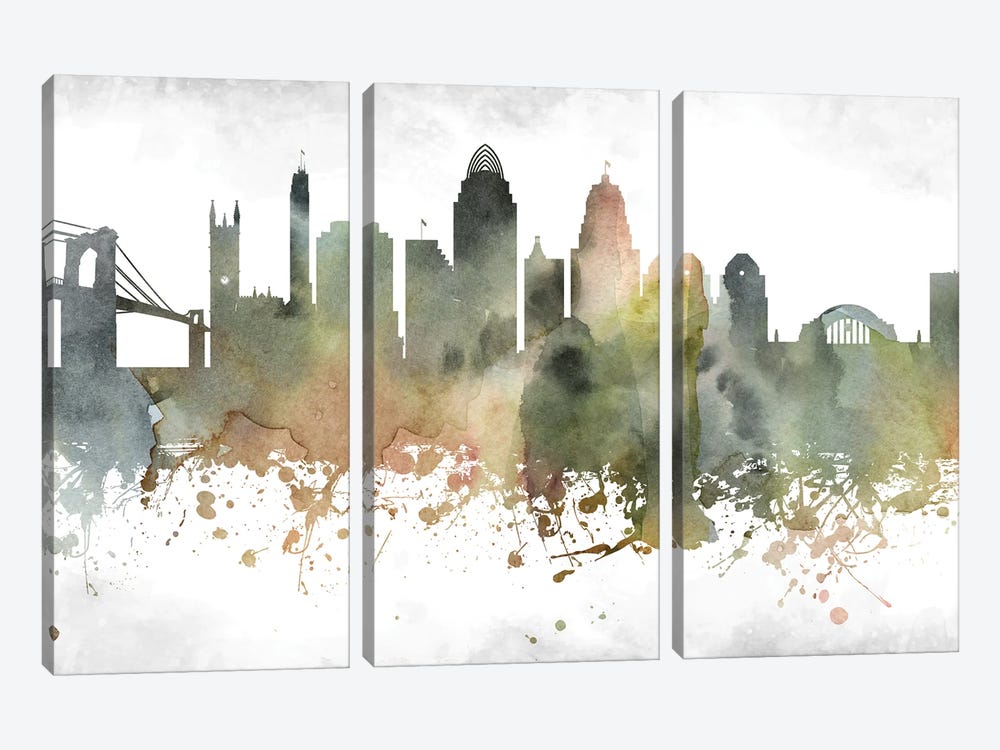 Cincinnati Skyline by WallDecorAddict 3-piece Canvas Artwork