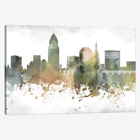Cleveland Greenish Skyline Canvas Print #WDA902} by WallDecorAddict Canvas Art