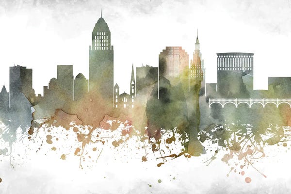 Ohio: Cleveland Greenish Skyline by WallDecorAddict