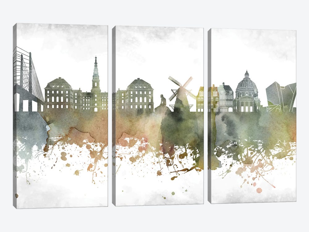 Copenhagen Skyline by WallDecorAddict 3-piece Canvas Art