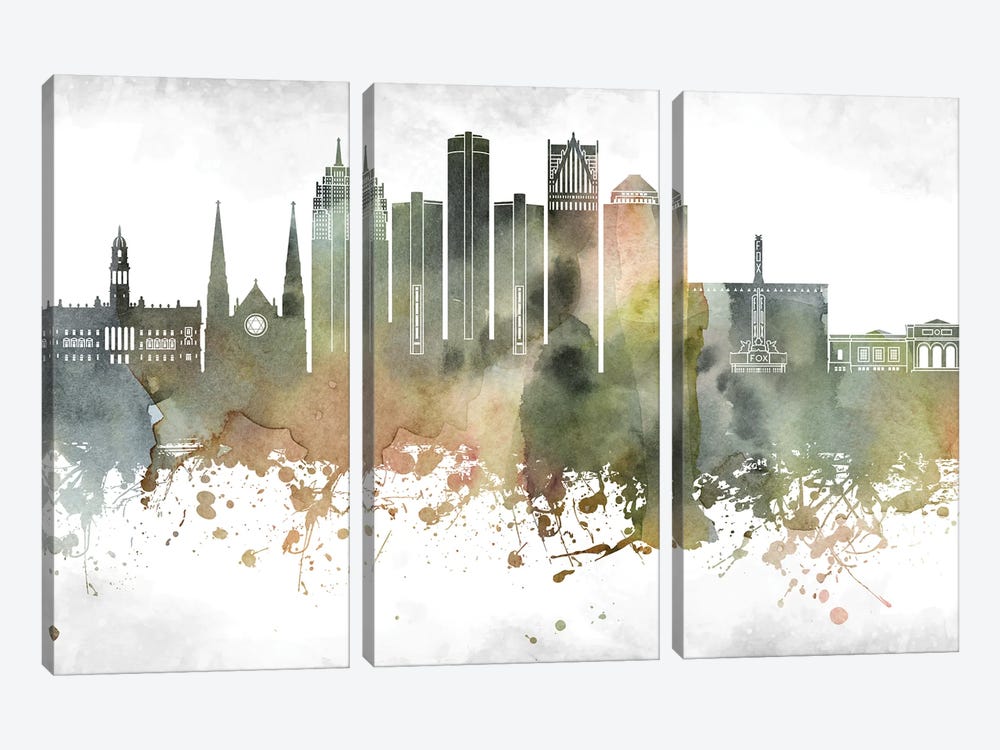 Detroit Skyline by WallDecorAddict 3-piece Art Print