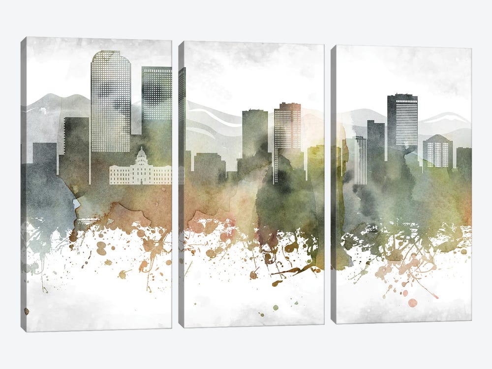 Denver Skyline by WallDecorAddict 3-piece Canvas Wall Art