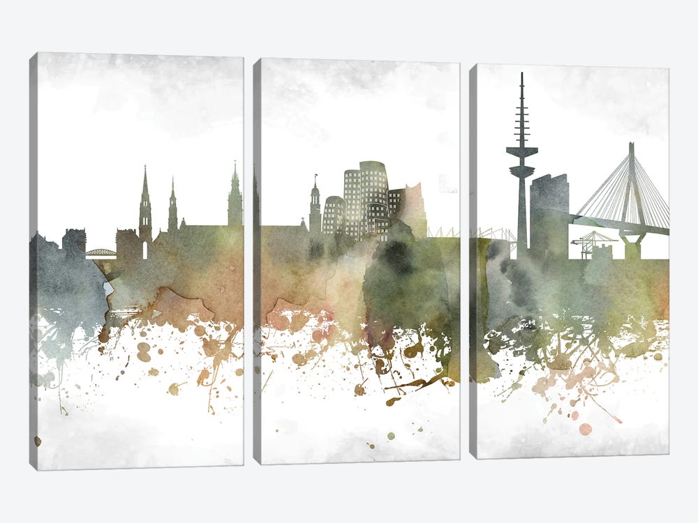 Dusseldorf Skyline by WallDecorAddict 3-piece Canvas Artwork