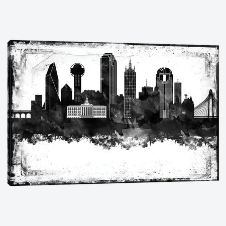 Dallas Black And White Framed Skylines Canvas Print #WDA91} by WallDecorAddict Canvas Art