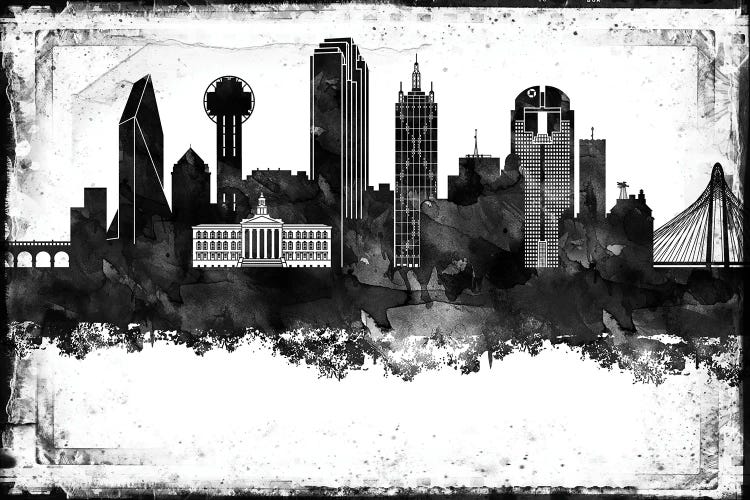 Dallas Black And White Framed Skylines