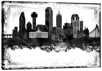 Dallas Black And White Framed Skylines Canvas Art Print - Dallas Art