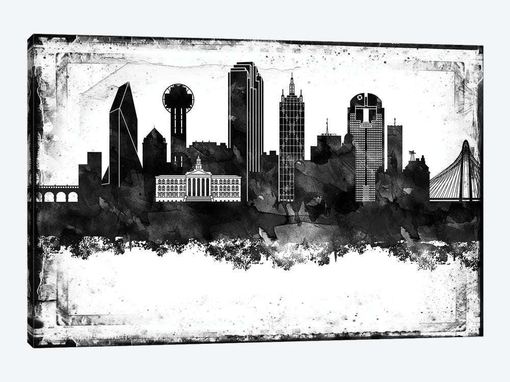 Dallas Black And White Framed Skylines by WallDecorAddict 1-piece Art Print