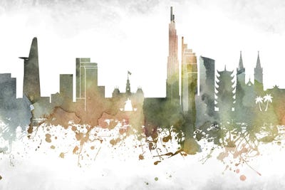 Ho Chi Minh Greenish Skyline by WallDecorAddict framed canvas print