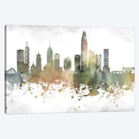 Hong Kong Greenish Skyline Canvas Print #WDA926} by WallDecorAddict Art Print