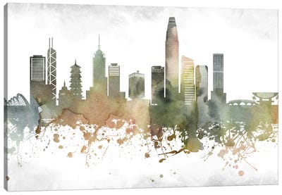 Hong Kong Greenish Skyline Canvas Art Print