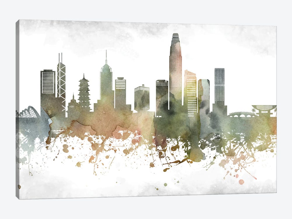 Hong Kong Greenish Skyline by WallDecorAddict 1-piece Art Print