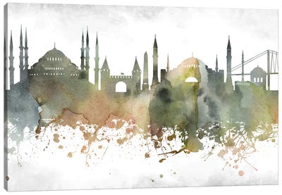 Istanbul  Greenish Skyline Canvas Art Print - Istanbul Art