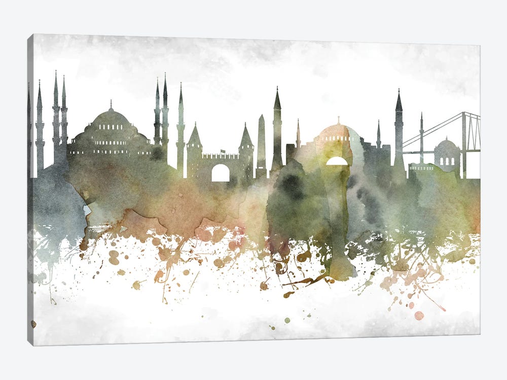 Istanbul  Greenish Skyline by WallDecorAddict 1-piece Canvas Wall Art