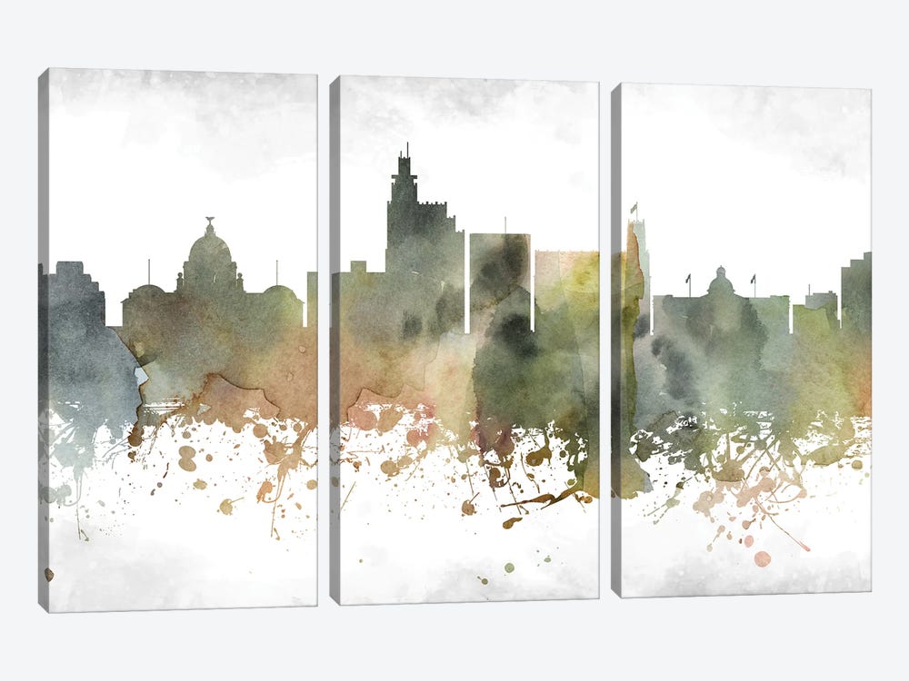 Jackson Mi Greenish Skyline by WallDecorAddict 3-piece Canvas Print