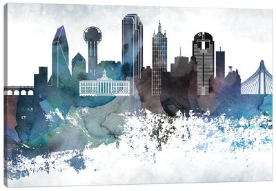 Dallas Bluish Skylines Canvas Art Print - Dallas Skylines