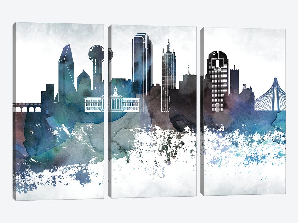 Dallas Bluish Skylines by WallDecorAddict 3-piece Canvas Wall Art