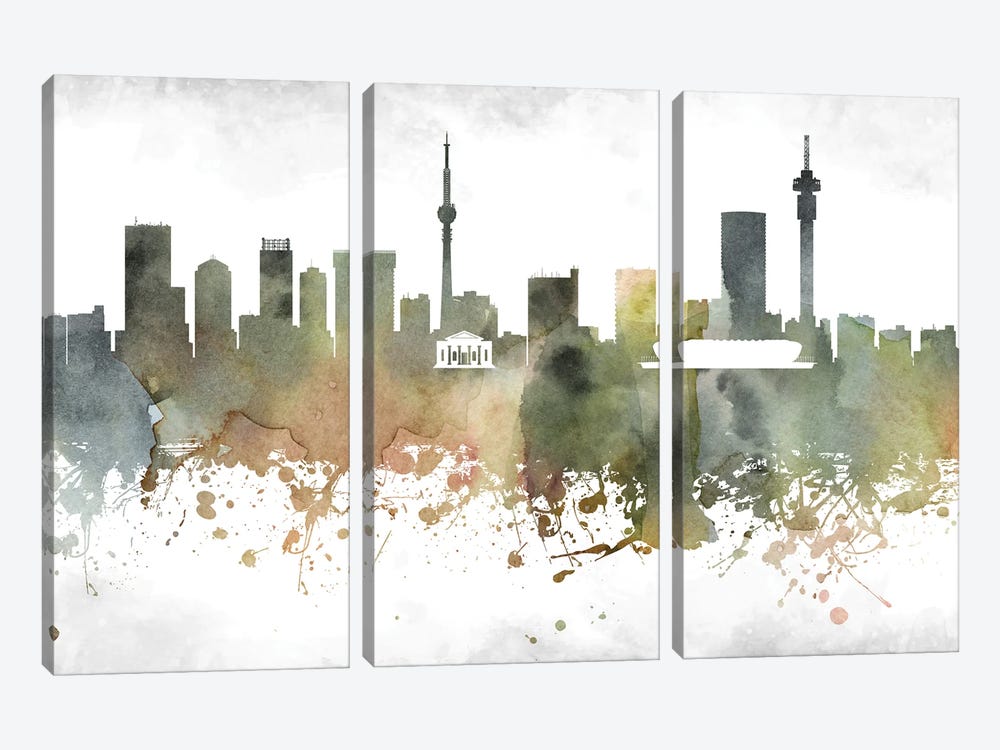 Johannesburg  Skyline by WallDecorAddict 3-piece Canvas Wall Art