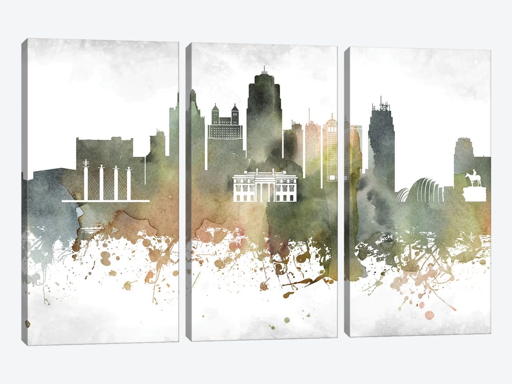 Kansas City Skyline by WallDecorAddict 3-piece Art Print