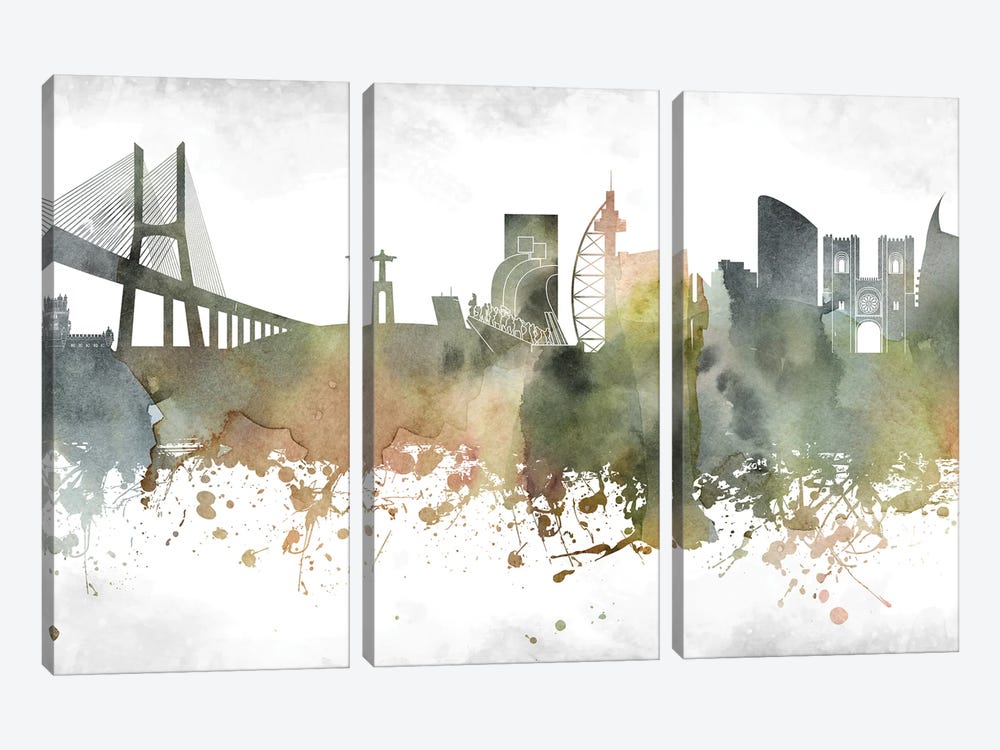 Lisbon Skyline by WallDecorAddict 3-piece Canvas Art Print
