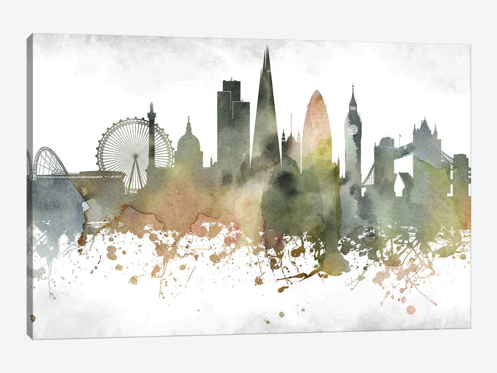 Large River Thames London Skyline Canvas 4430 Black White Grey Cityscape 
