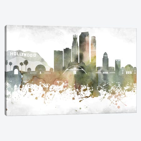 Los Angeles Skyline Canvas Print #WDA940} by WallDecorAddict Canvas Wall Art