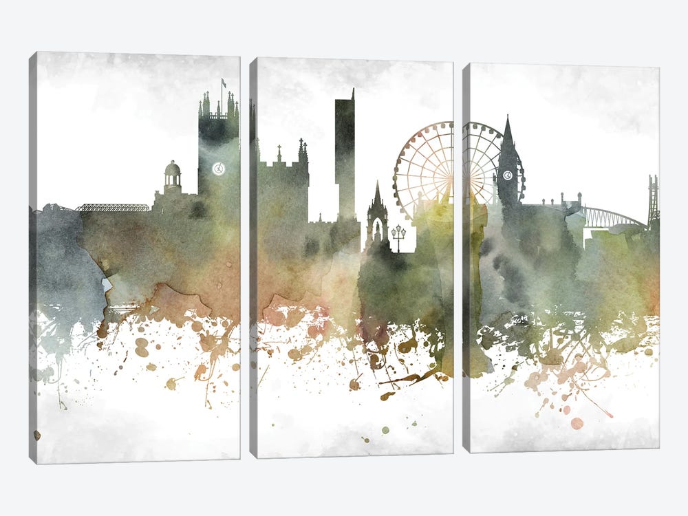 Manchester Skyline by WallDecorAddict 3-piece Canvas Art