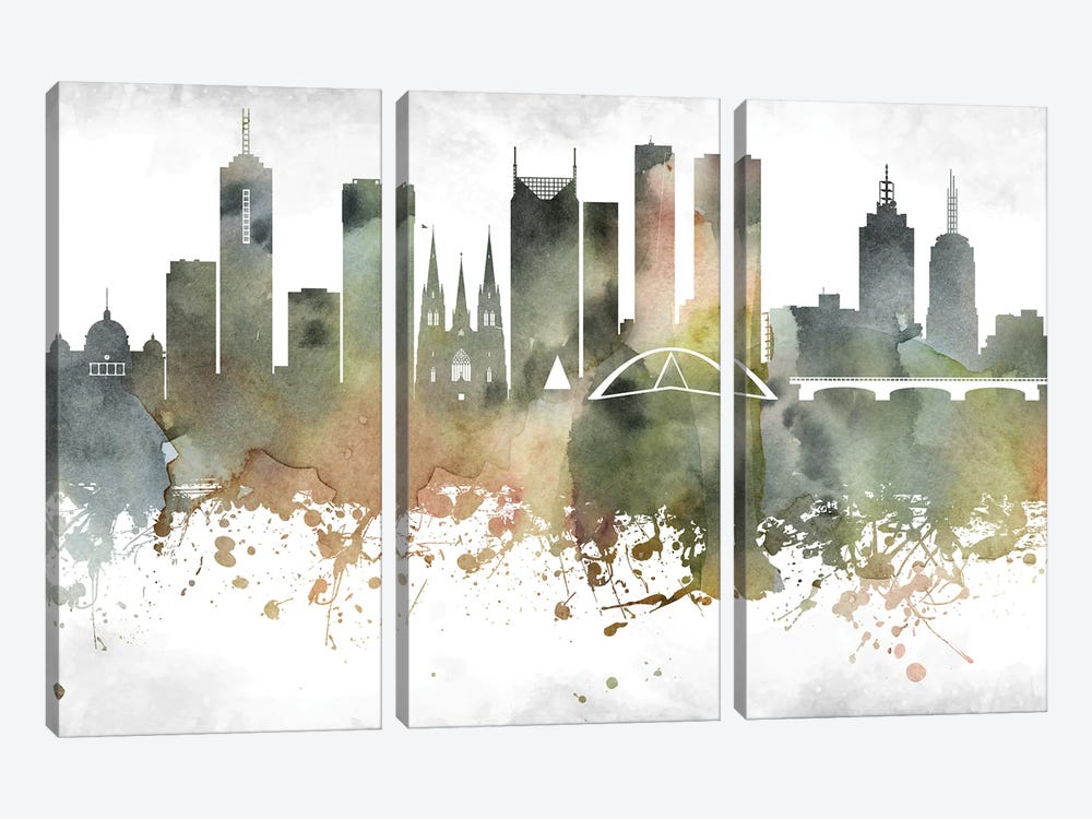 Melbourne Skyline by WallDecorAddict 3-piece Canvas Wall Art