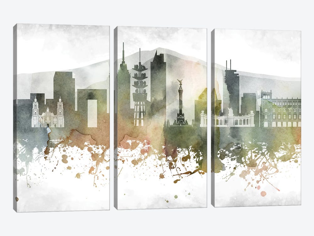 Mexico City Skyline by WallDecorAddict 3-piece Canvas Art