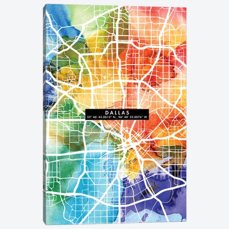 Dallas City Map Colorful Canvas Print #WDA94} by WallDecorAddict Art Print