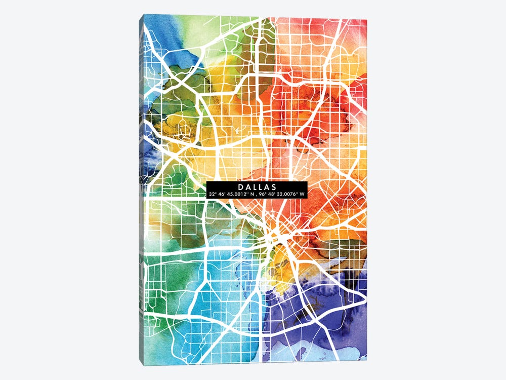 Dallas City Map Colorful by WallDecorAddict 1-piece Canvas Art