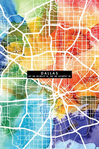 Dallas Maps: Dallas City Map Colorful by WallDecorAddict