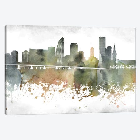 Miami Skyline Canvas Print #WDA950} by WallDecorAddict Art Print