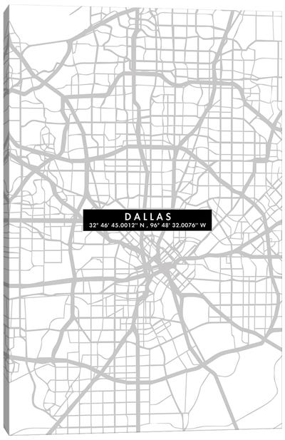 Dallas City Map Minimal Canvas Art Print - Dallas Art