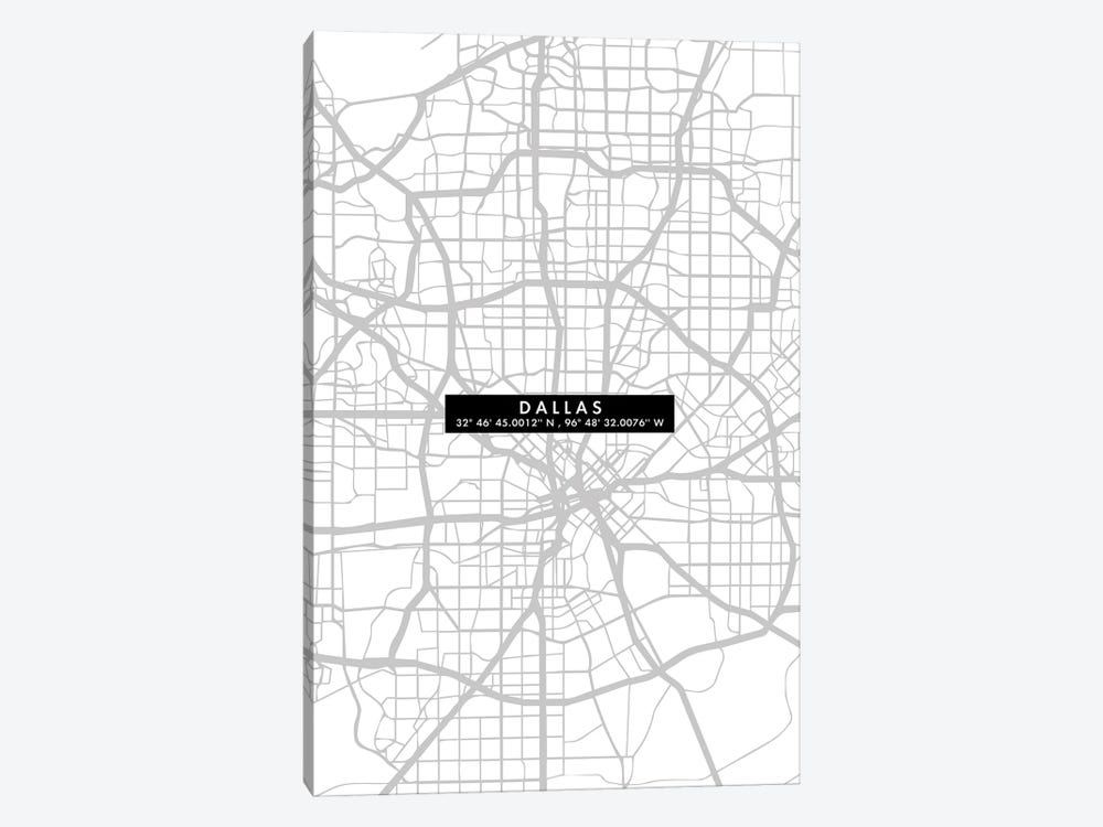 Dallas City Map Minimal by WallDecorAddict 1-piece Canvas Print