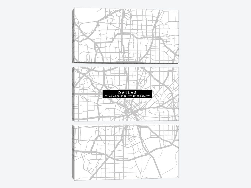 Dallas City Map Minimal by WallDecorAddict 3-piece Canvas Art Print
