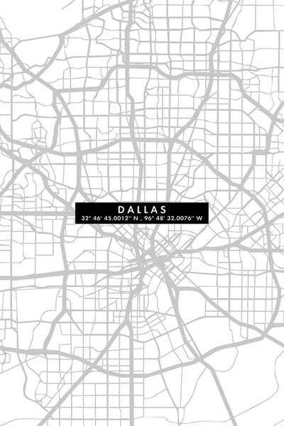 Black & White Digital Art: Dallas City Map Minimal by WallDecorAddict