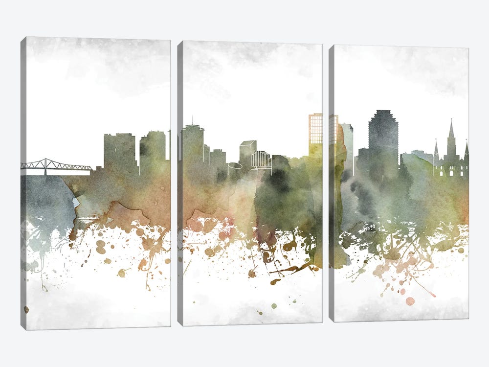 New Orleans Skyline by WallDecorAddict 3-piece Canvas Art Print