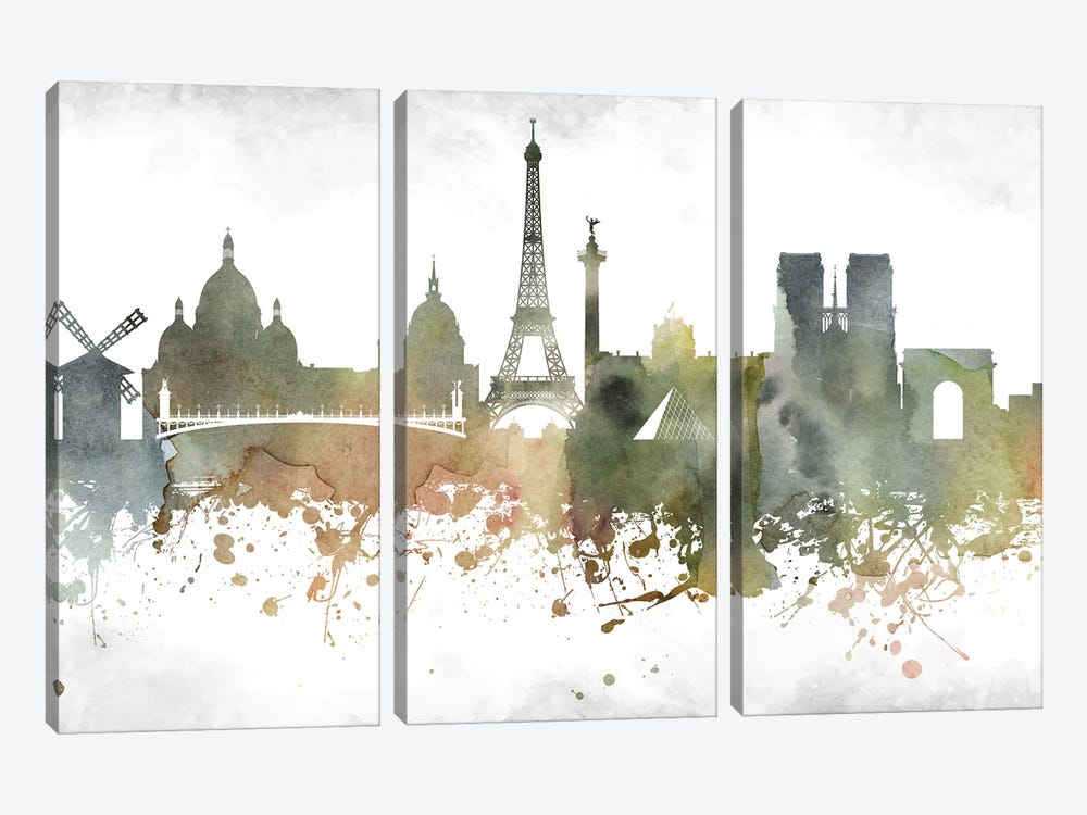 Paris Skyline by WallDecorAddict 3-piece Canvas Wall Art