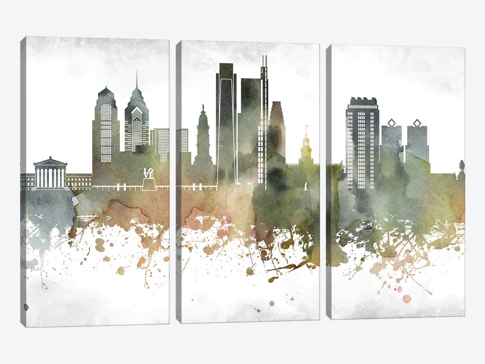 Philadelphia Skyline by WallDecorAddict 3-piece Canvas Wall Art
