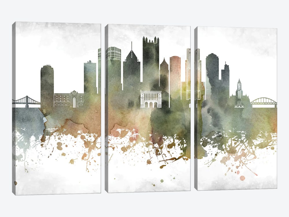 Pittsburgh Skyline by WallDecorAddict 3-piece Canvas Artwork