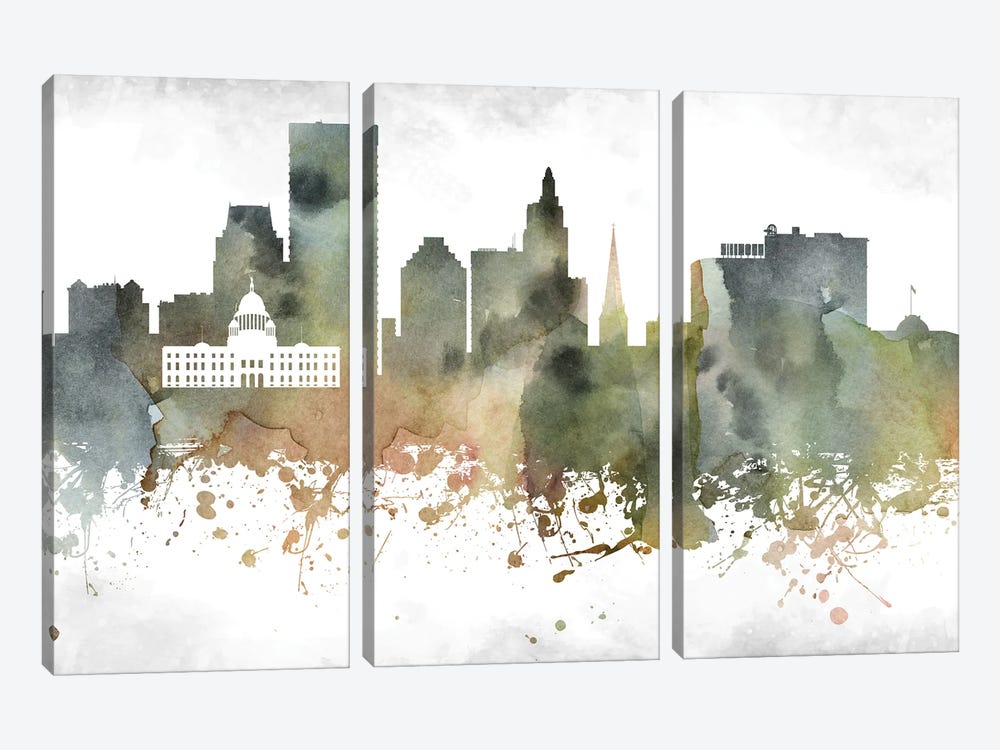 Providence  Skyline by WallDecorAddict 3-piece Canvas Art Print
