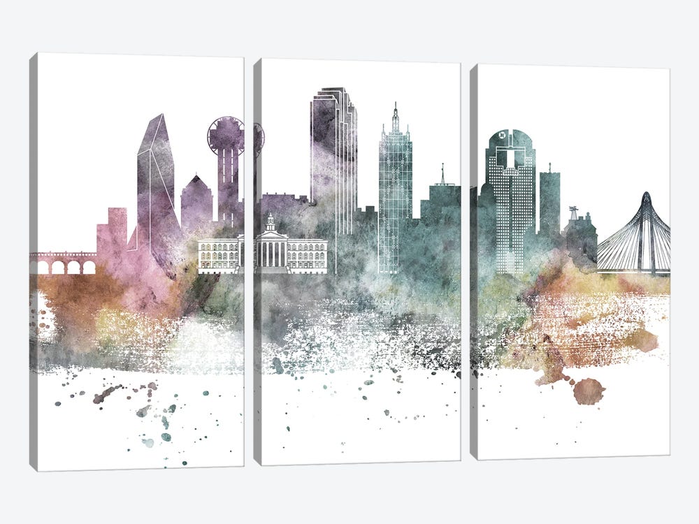 Dallas Pastel Skylines by WallDecorAddict 3-piece Canvas Art Print