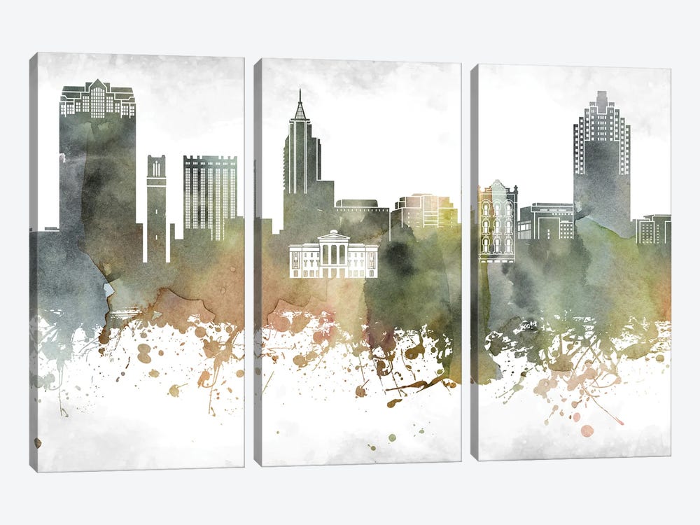 Raleigh Skyline by WallDecorAddict 3-piece Canvas Art