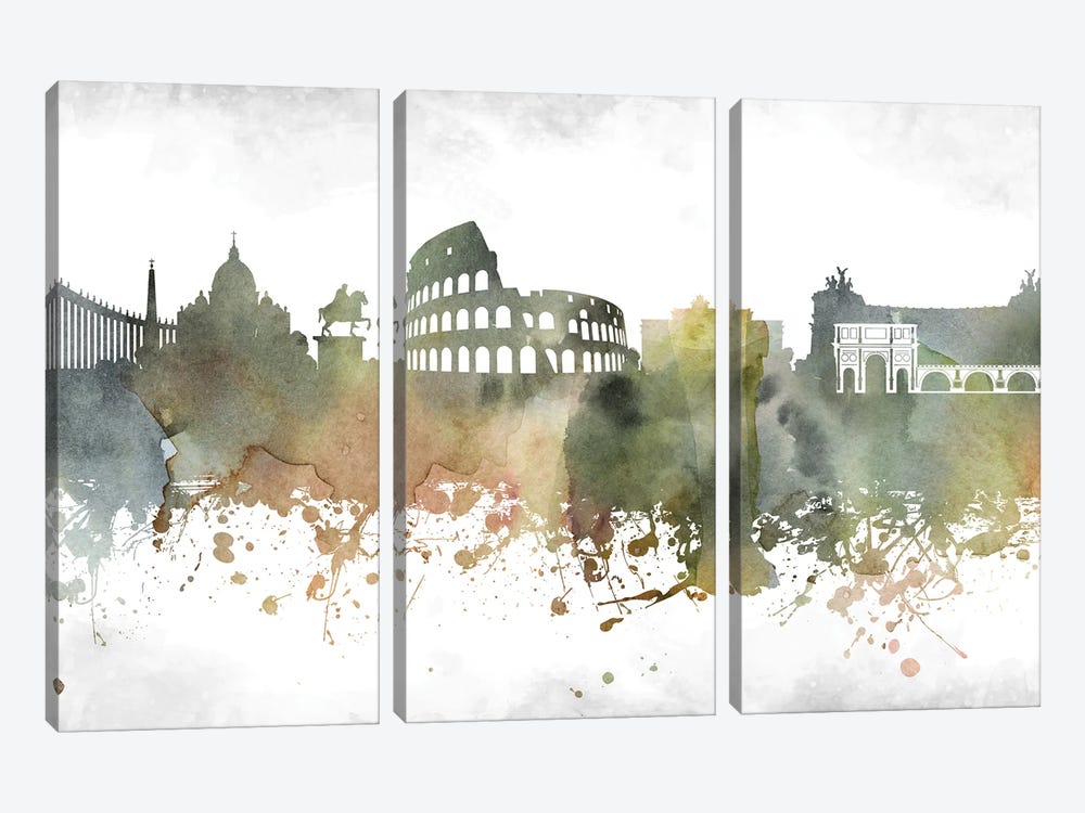 Rome Skyline by WallDecorAddict 3-piece Canvas Artwork