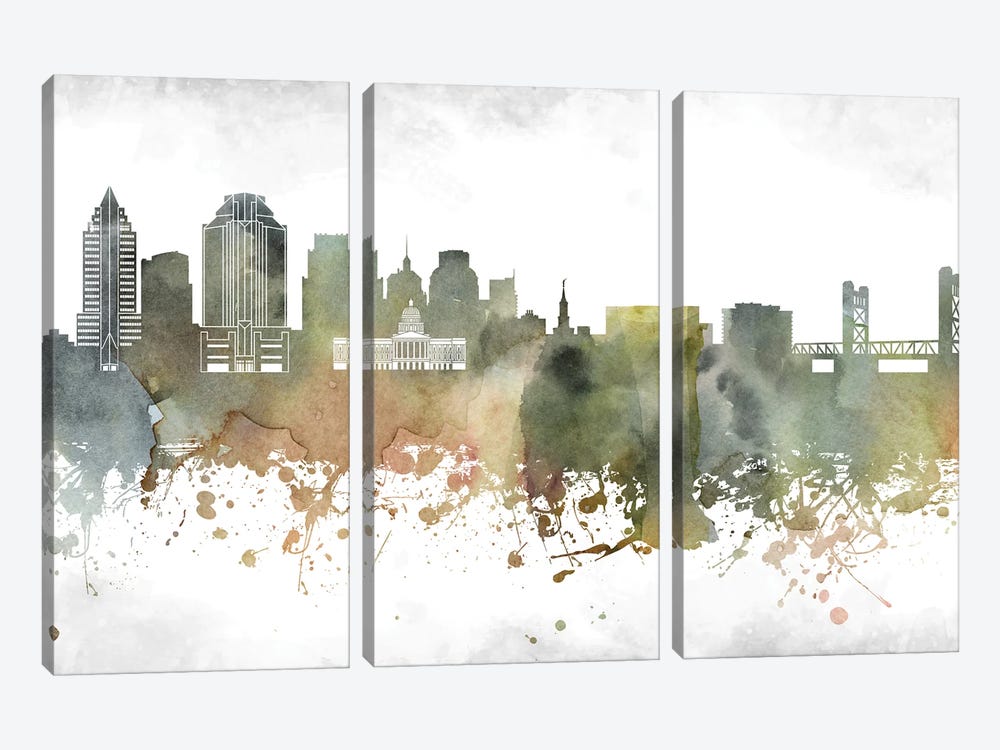 Sacramento Skyline by WallDecorAddict 3-piece Canvas Art